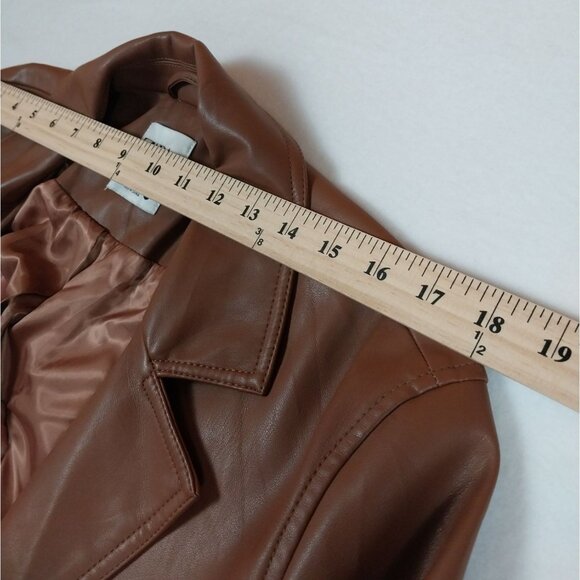 ZARA Brown Faux Leather Belted Long Trench Coat Sz M - Picture 14 of 14
